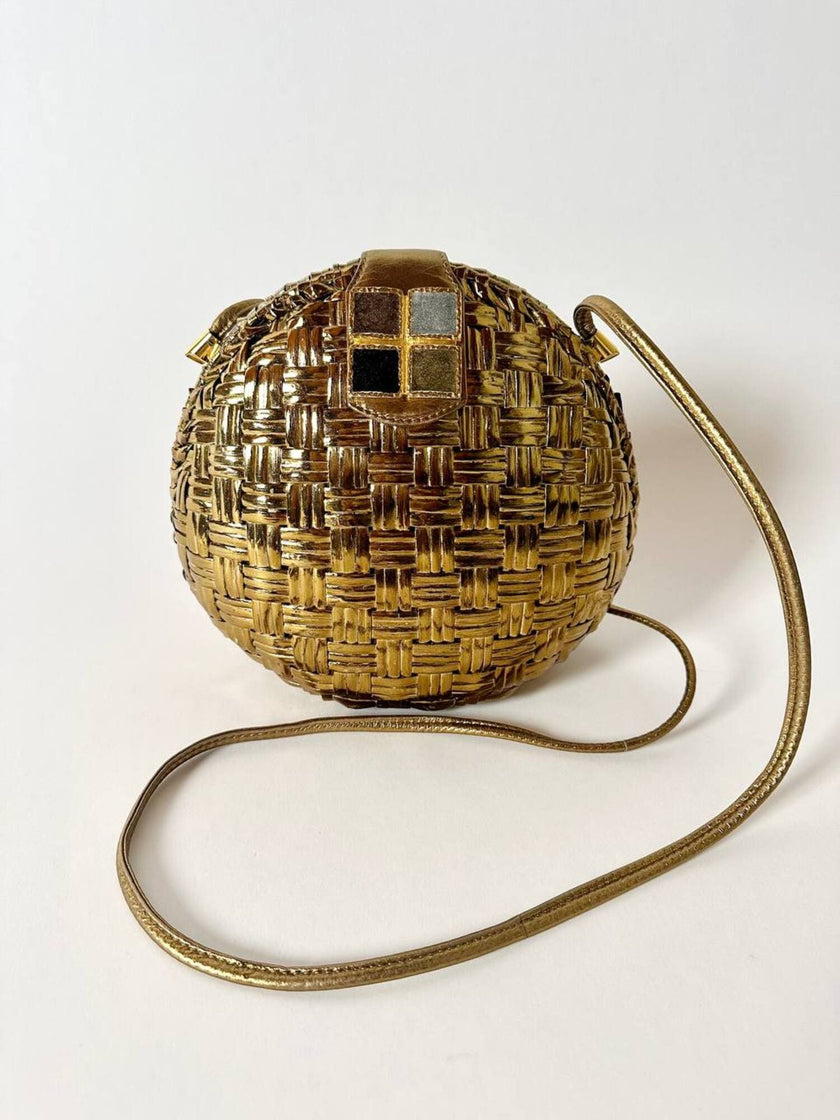 Borsa bandoulière vintage Rodo in midollino bronzo con chiusura gioiello