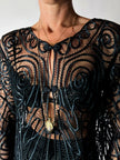 Giacca vintage in seta nera con ricami soutache e alamari