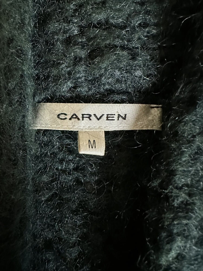 Cardigan Carven in lana verde con manica a tre quarti e cintura in vita