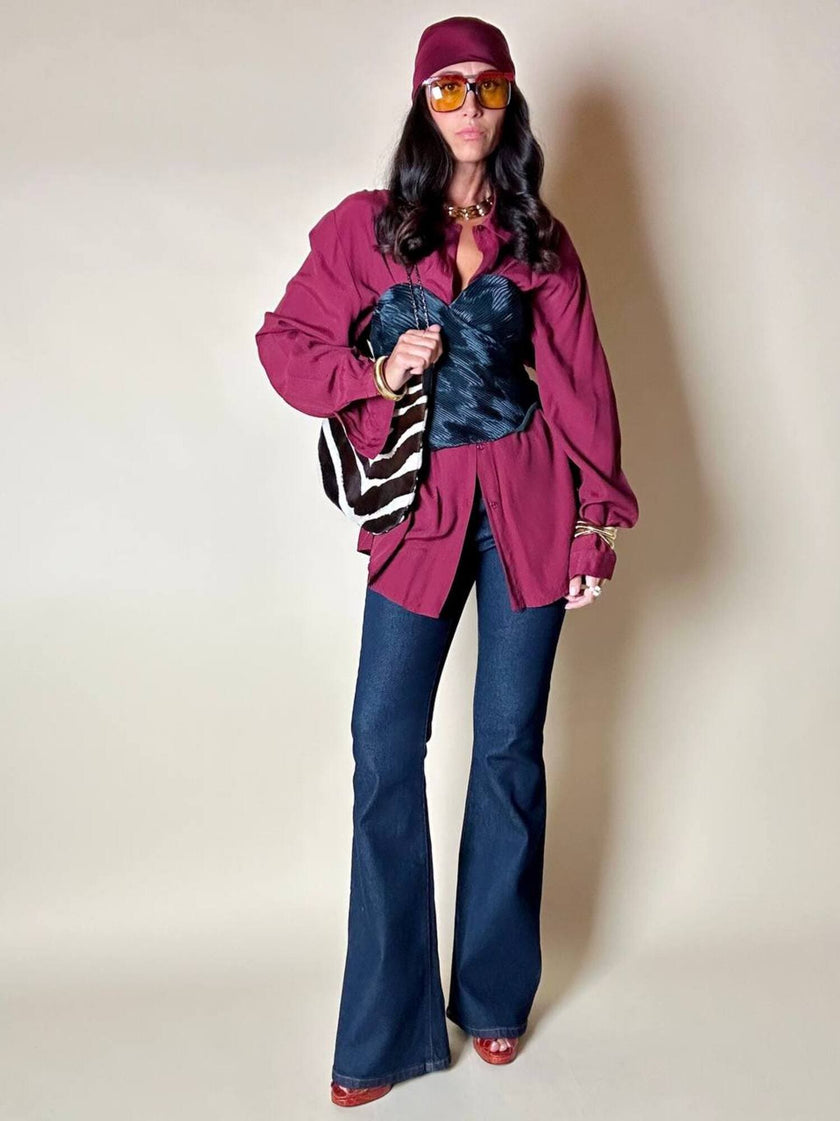 Camicia oversize Fuoriskema in viscosa jacquard color vinaccia