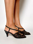 Sandali vintage Yves Saint Laurent in rete mesh nera e nabuk