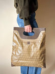 Tote bag vintage Fendi in tela monogram e marrone con finiture in pelle tortora