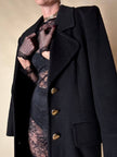 Vintage-Kurzmantel von Yves Saint Laurent aus schwarzer Wolle mit herzförmigen goldenen Knöpfen