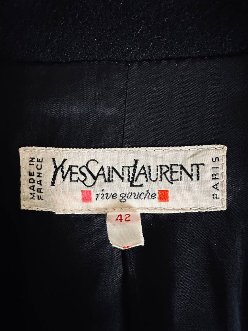 Vintage-Kurzmantel von Yves Saint Laurent aus schwarzer Wolle mit herzförmigen goldenen Knöpfen
