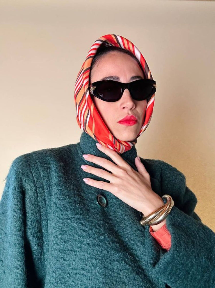 Foulard Byron in pura seta fantasia a righe trasversali declinata in nuance calde