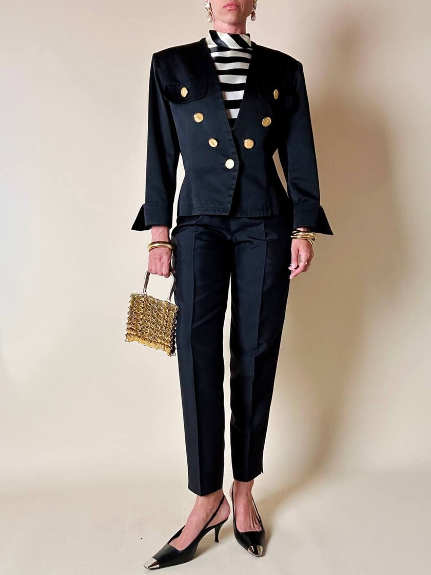 Blazer nero con bottoni gioiello dorati “Yves Saint Laurent”