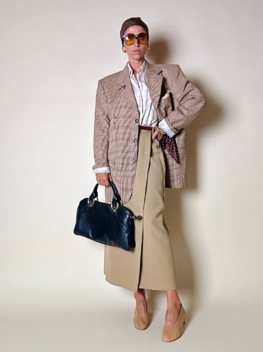 Borsa a mano in pelle blu notte