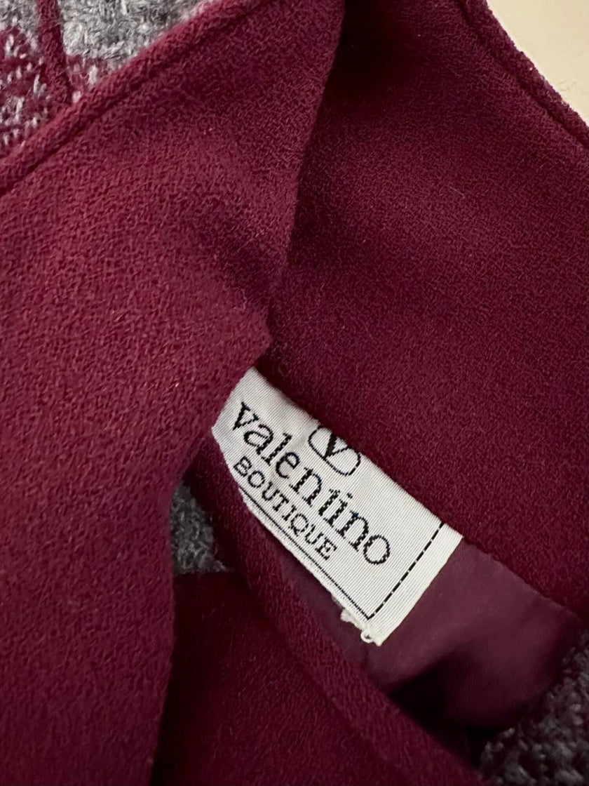 Abito Velentino Boutique in lana fantasia check grigio e bordeaux