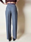Pantalone a vita alta in lana pied de poule grigio e ottanio Basile