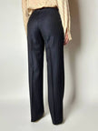 Pantalone vintage a palazzo blu notte gessato in pregiato fresco lana di Tasmania e seta