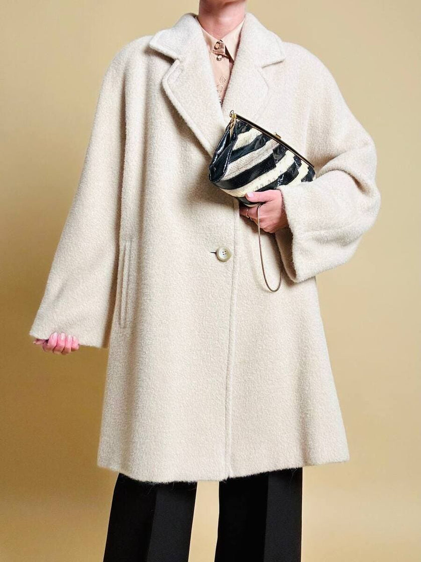 Cappotto sartoriale in lana e alpaca color panna