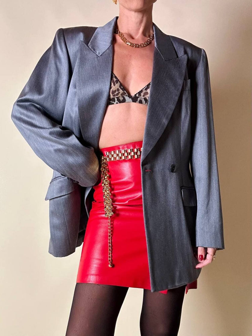 Blazer doppiopetto in rasato di lana grigio “Yves Saint Laurent”