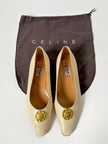 Ballerine vintage Celine Paris in pelle avorio con medaglioni dorati logati