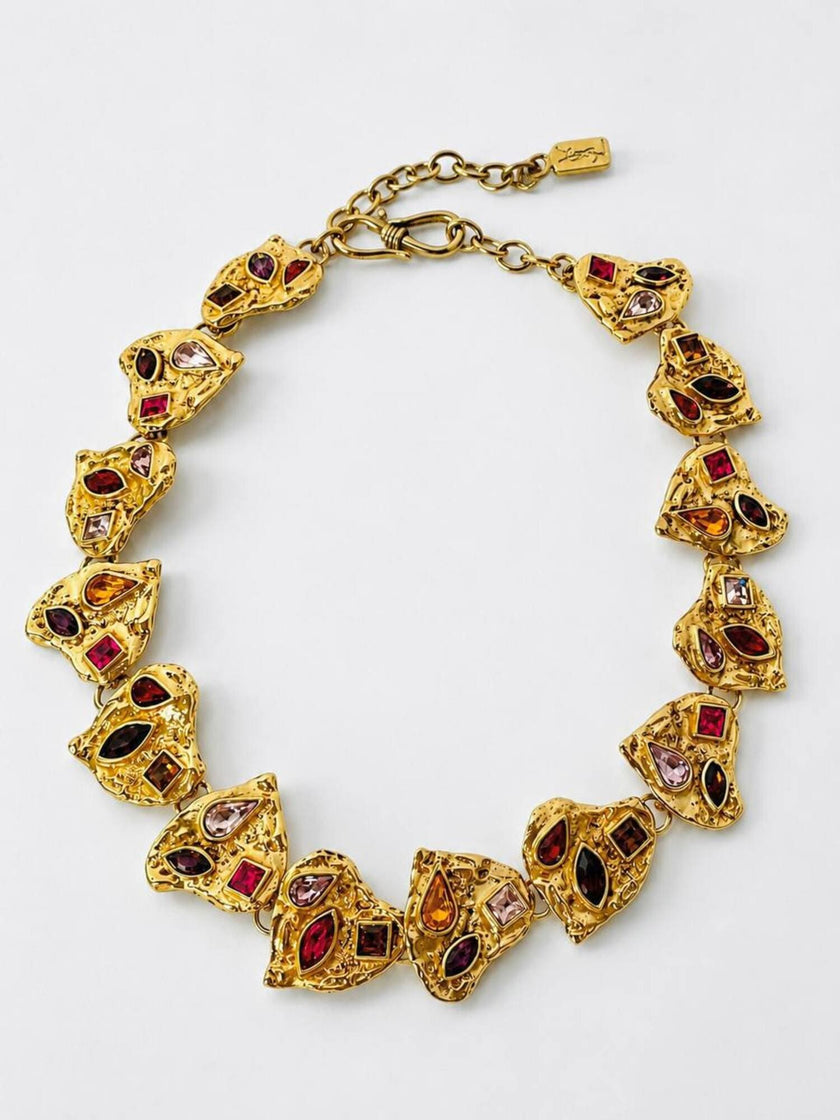 Vintage Yves Saint Laurent Collier mit herzförmigen Elementen und eingefassten, mehrfarbigen Kristallen