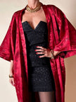 Kimono rosso bordeaux in tessuto Jacquard