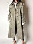Vintage Aquascutum trench coat in khaki green gabardine with matching belt