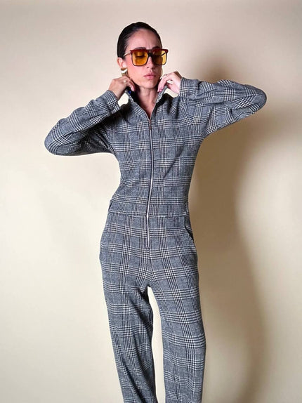 Jumpsuit in misto lana fantasia principe di Galles