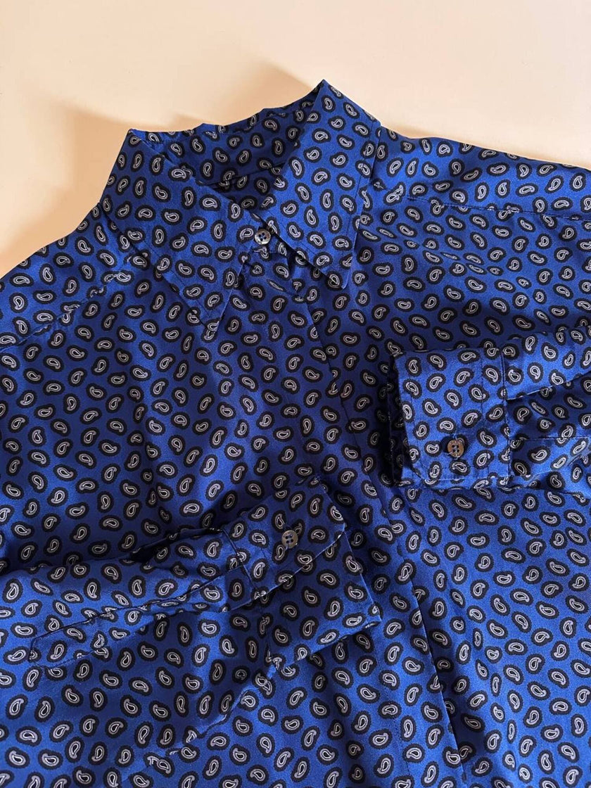 Camicia in seta Alberto Biani blu oltremare con fantasia cachemire