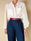 Camicia in seta avorio con tasche ricamate “Valentino Miss V”
