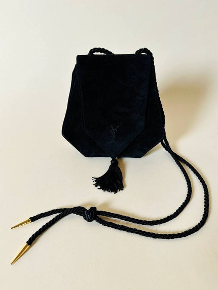 Bandolier esagonale in suede nero con nappa couture “Yves Saint Laurent”