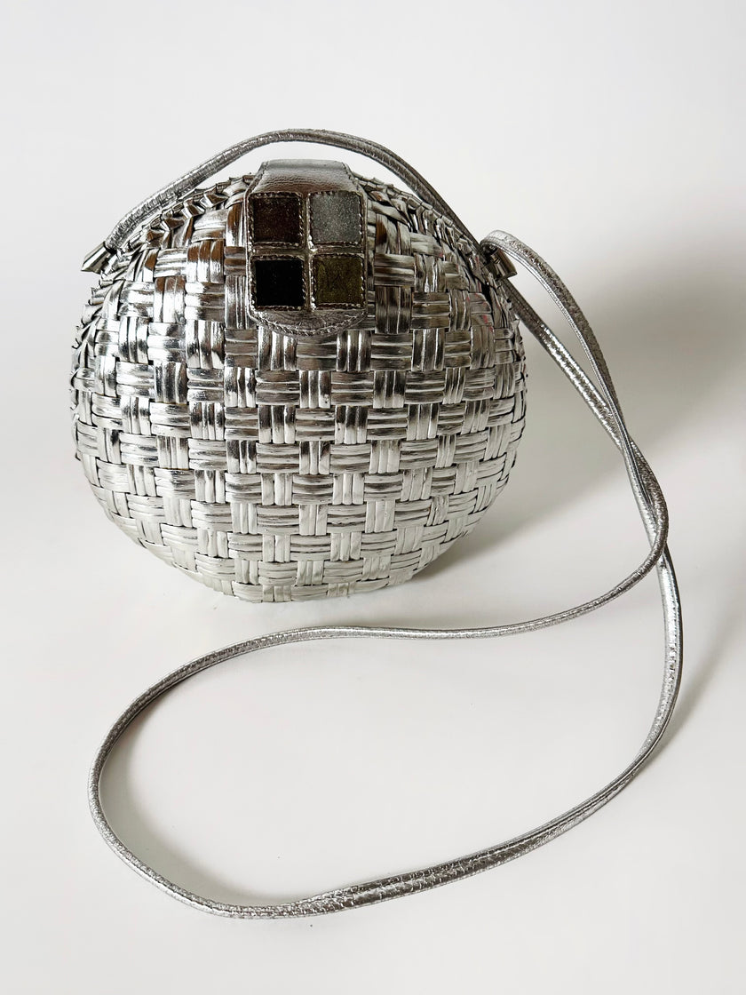 Borsa bandoulière vintage Rodo in midollino argento con chiusura gioiello