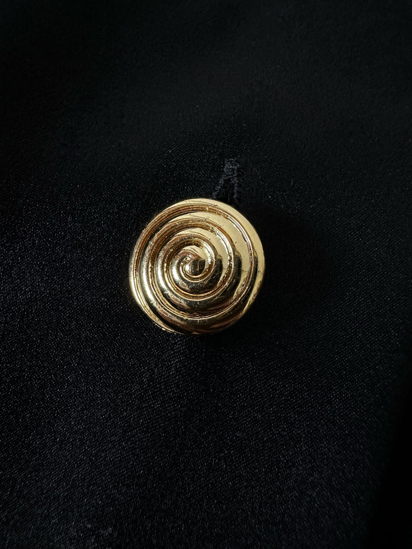 Camicia vintage Padovanelle in raso di seta nero con bottoni gioiello dorati