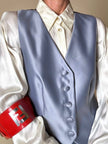 Completo gonna/gilet in raso grigio azzurro “Yves Saint Laurent”