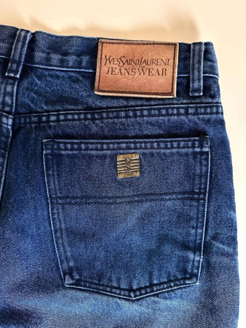 Jeans Yves Saint Laurent Vintage Boy-Friend in Denim Blu Scuro Slavato