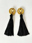 Maxi orecchini a clip con nappe couture nere e dettagli dorati
