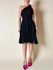 Abito mono spalla con gonna a ruota in voile di seta nero “MSGM”