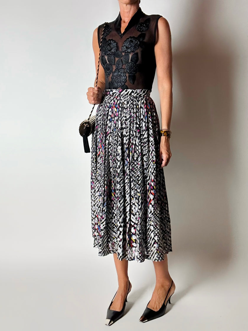 Gonna vintage in seta jacquard operata con lamé  argento – Tessuto Gianni Versace