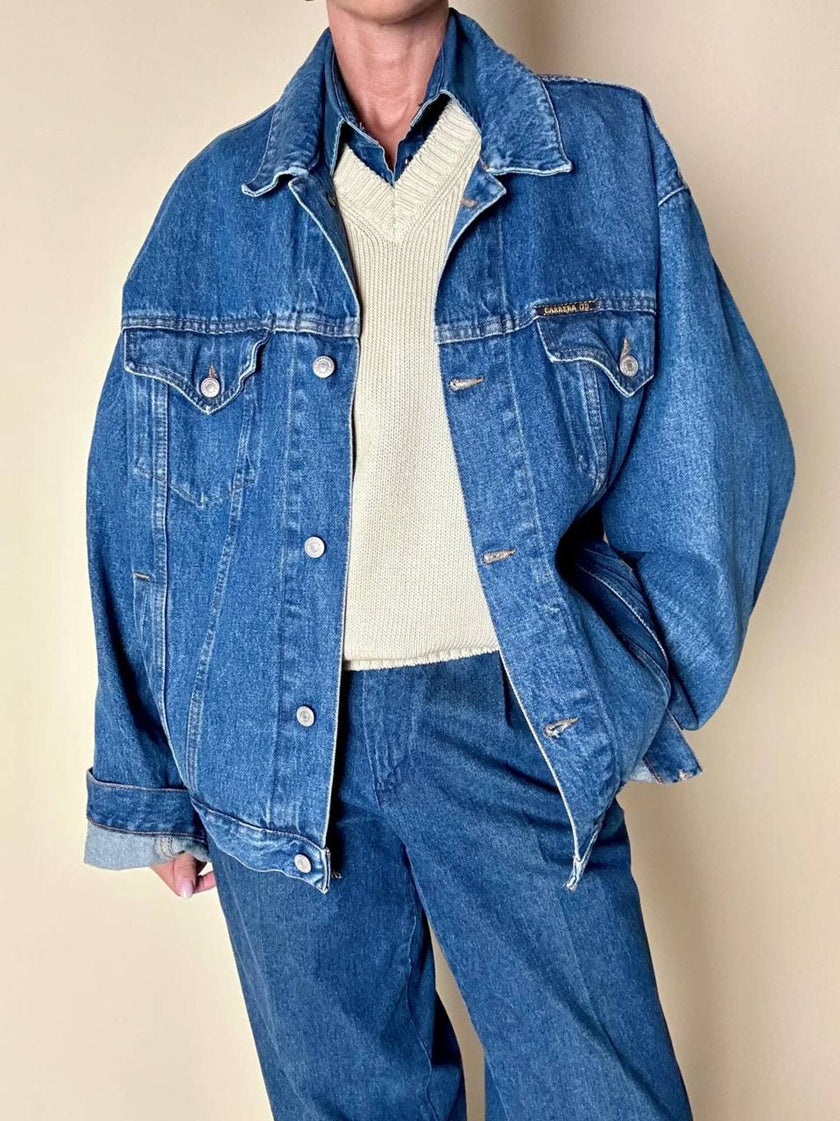 Giubbotto in Denim Carrera Blu Age modello oversize con bottoni a chiodo
