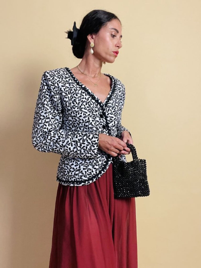 Giacca in cotone piquet bianco con fantasia a fiocchi neri “Yves Saint Laurent”