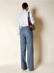 Camisa de sastre en seda Jacquard blanca con rayas grises