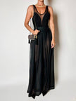 Costume intero nero con inserti in tulle e lavorazione a rilievo