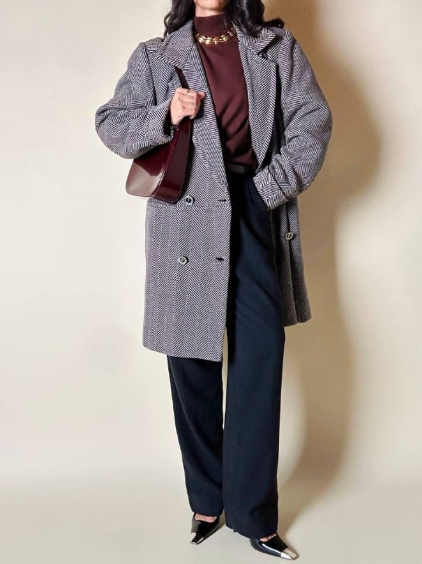 Cappotto sartoriale in lana spinata con bottoni Yves Saint Laurent