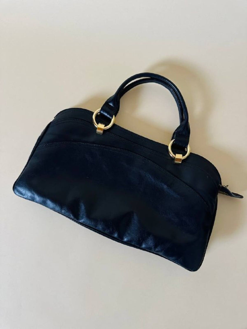 Borsa a mano in pelle blu notte