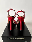 Sandalias vintage Dolce & Gabbana en crepé rojo y terciopelo con estampado de leopardo