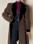 Alex & Tris green-brown wool double-breasted coat with martingale and black velvet trim
