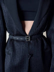 Cintura vintage Fendi in tessuto jacquard nero con loghi allover e fibbia logo