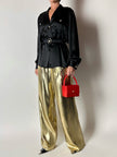 Cintura vintage Nina Ricci Paris in passamaneria elastica nera con fibbia gioiello e nappa couture