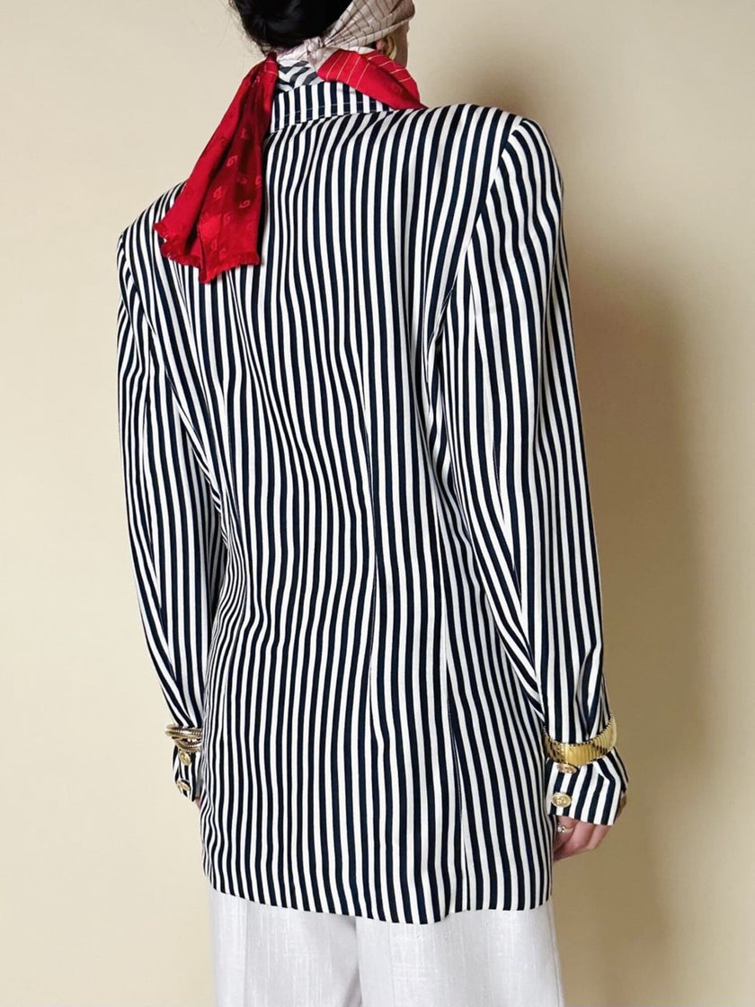 Blazer doppiopetto a righe bianche e blu “Mondí”