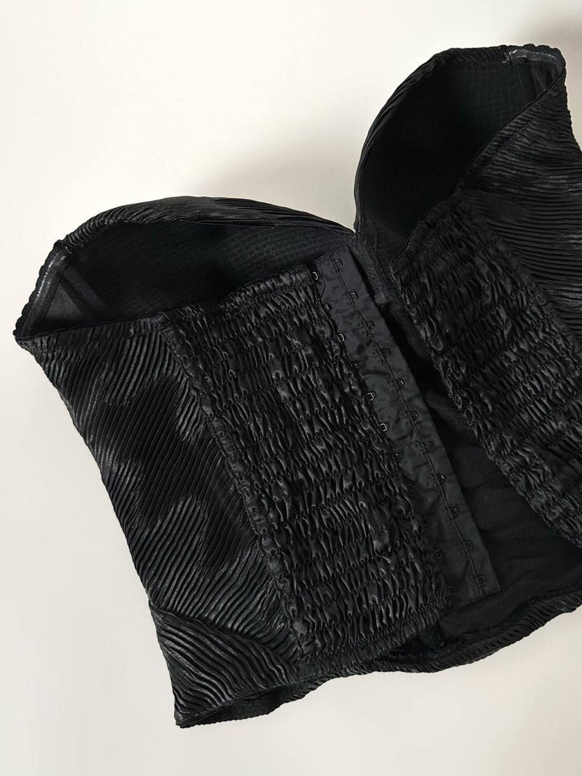 Bustier La Perla in raso micro plissé nero con scollo a cuore