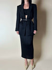 Blazer vintage State of Claude Montana in tessuto jacquard nero bacchettato