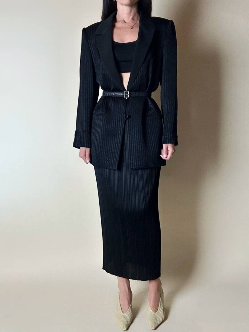 Blazer vintage State of Claude Montana in tessuto jacquard nero bacchettato