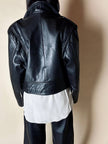 Giacca biker vintage in pregiata pelle nera con fodera trapuntata
