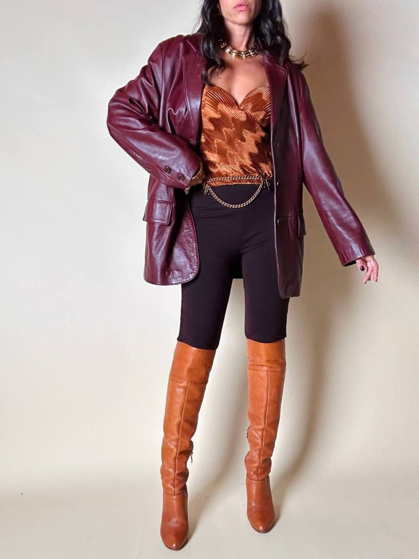 Blazer oversize in pelle bordeaux Max
