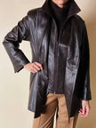 Dunkelbraune Vintage-Lederjacke mit integrierter Weste