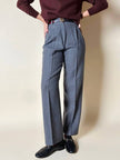 Pantalone a vita alta in lana pied de poule grigio e ottanio Basile