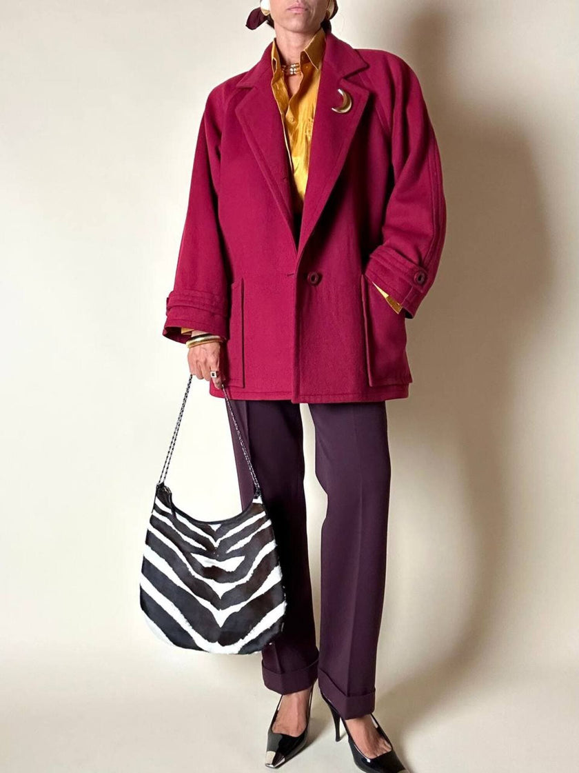 Giaccone Yves Saint Laurent in lana rosso Borgogna